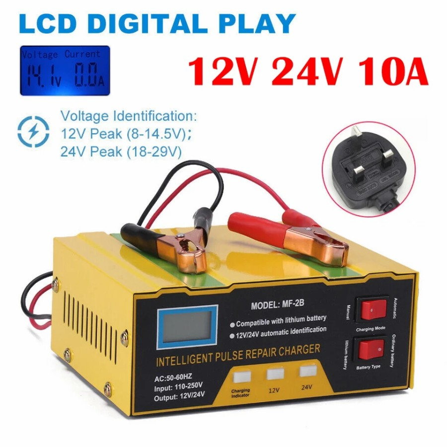 Charger Aki Kendaraan Smart 12V 24V 10A Digital - Cas Otomatis Aki Mobil Motor