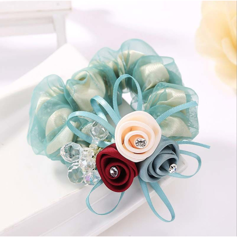 Caliloops Scrunchies Karet Ikat Rambut Korea Motif Bunga Mutiara Velma