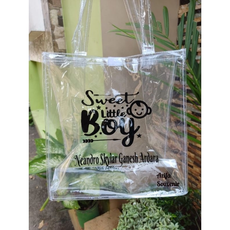 

Souvenir Ulang Tahun / Goodie Bag Mika / Tas Mika Transparan + sablon P 25 L 25 T 25