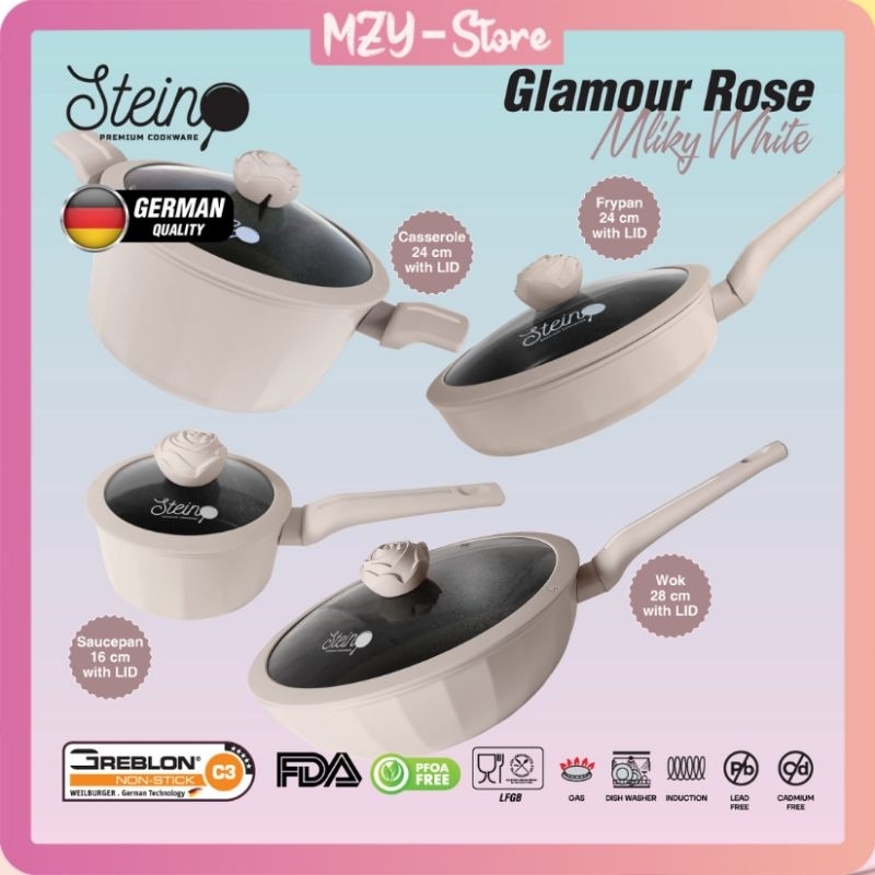 Stein Glamour Rose Series Pan Set (Free Ice Jar + Spatula Stein) Steincookware 4in1 Complete Set Glamour Rose Summer Pink Green Velvet Milky White Violet Twist Glow Pink