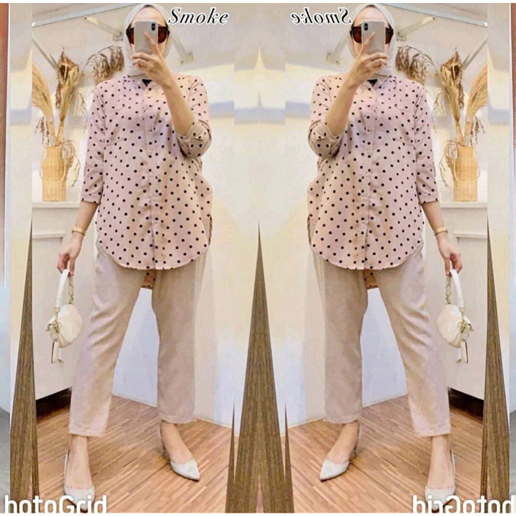 Saroja | Oneset POLKA SIANGHAI Set Wanita Terlaris Viral | SJ Fashion