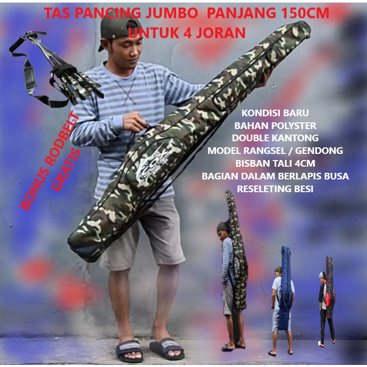 Tas pancing laut panjang 150cm  bonus rodbet joran kapasitas 4joran cod bahan tebal import model ran