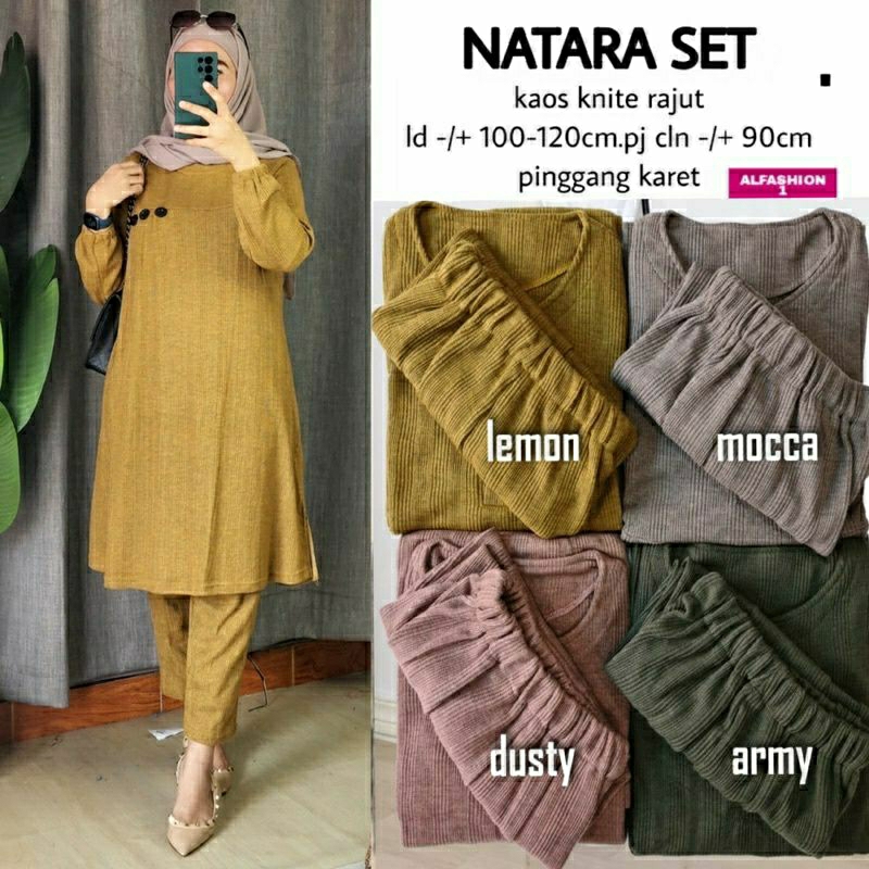 Natara Set, SETELAN TUNIK POLOS CANTIK MODIS FIT XXL BAHAN KAOS KNITE RAJUT IMPORT TERMURAH OOTD KEKINIAN TERLARIS