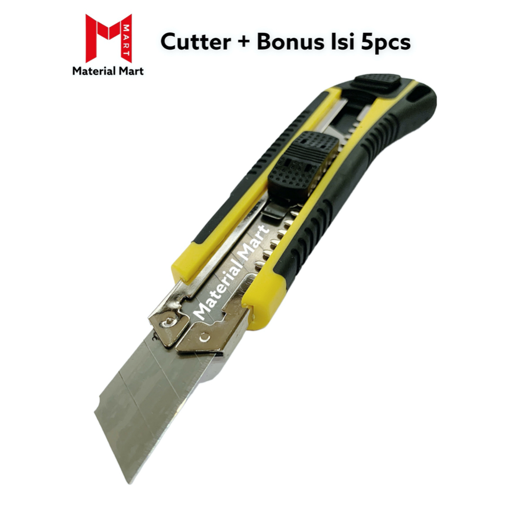 Pisau Cutter + Isi Cutter 5 Pcs | Alat Pemotong Kertas | Utility Knife | Pisau Serbaguna | Material Mart