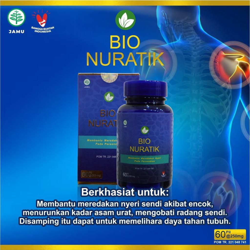 BIO NURATIK PIL OBAT HERBAL ALAMI AMPUH UNTUK MENGOBATI BERBAGAI JENIS KELUHAN PERSENDIAN SEPERTI PEGAL LINU, ASAM URAT, DAN REMATIK, NYERI SENDI, KESEMUTAN, DLL, JTV