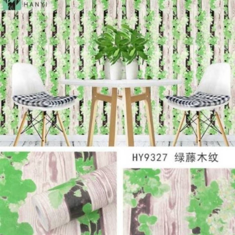 Wallpaper Stiker Dinding Kayu Daun Bunga Merambat Mewah Elegan Dekorasi Dinding Ruang Tamu Kamar Tid