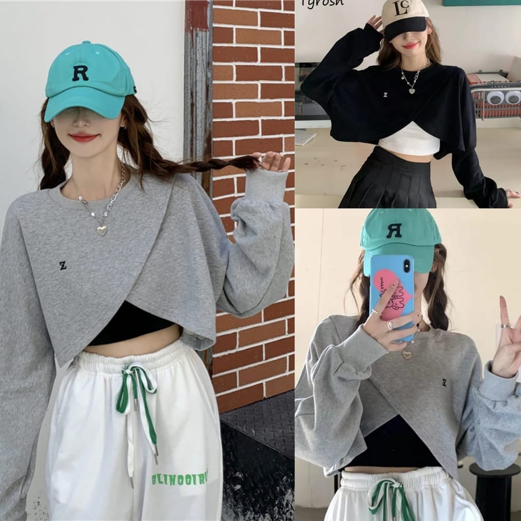 sweater crop wanita Z croope cotton fleece korean streetstyle