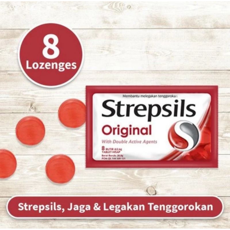 

Strepsils merupakan permen pelega tenggorokan sachet isi 8 butir