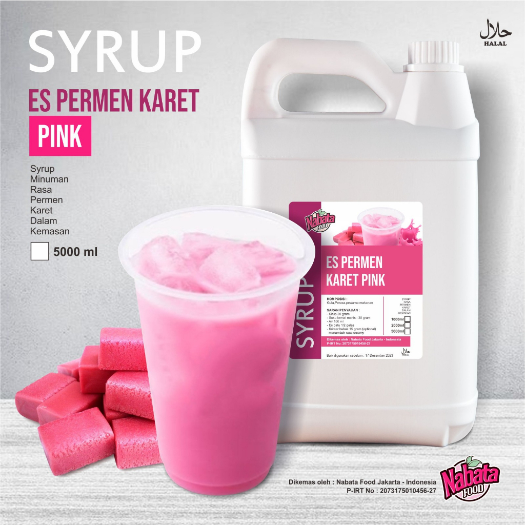 

Sirup Permen Karet Surabaya 5 liter | Syrup Bublegum Pink Nabata 5000ml