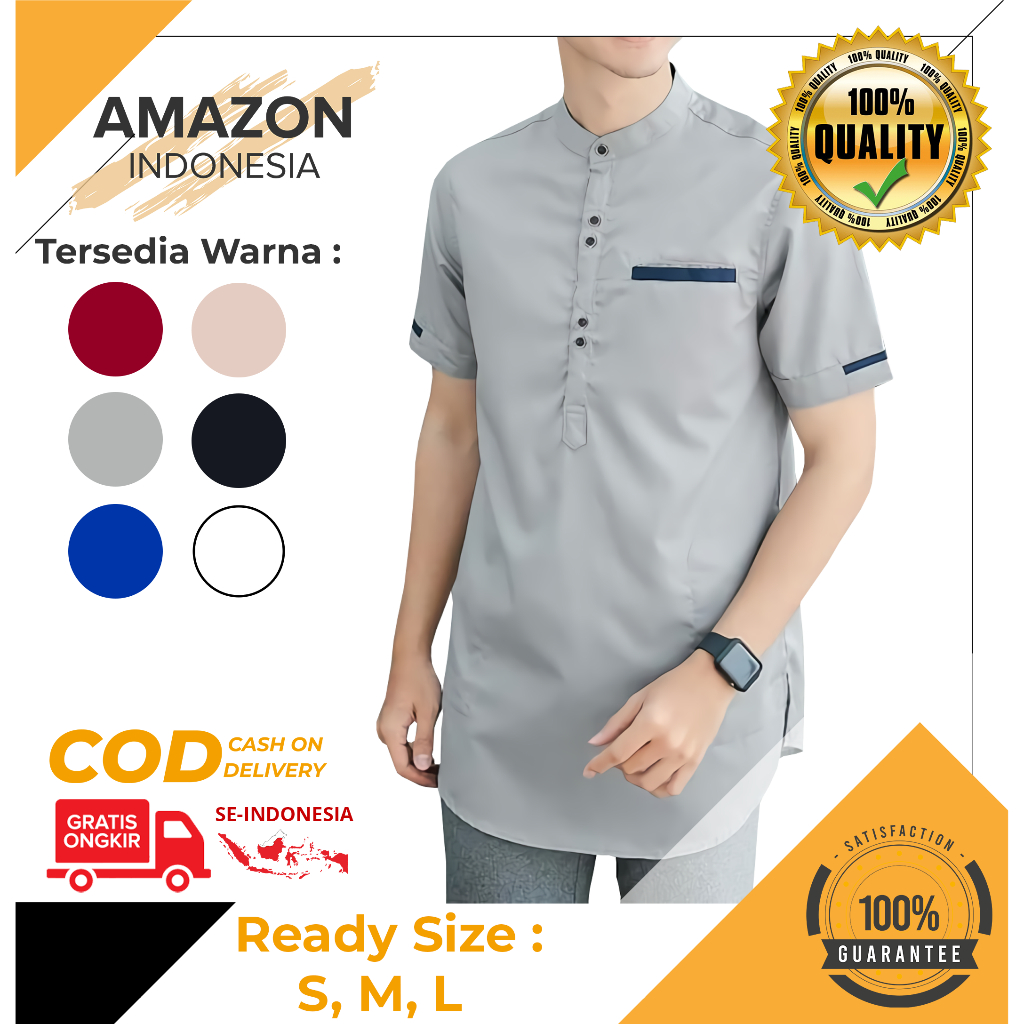 Baju Koko Pria Lengan Pendek Motif Polos Warna Abu-Abu Toyobo - Baju Koko Pria Dewasa