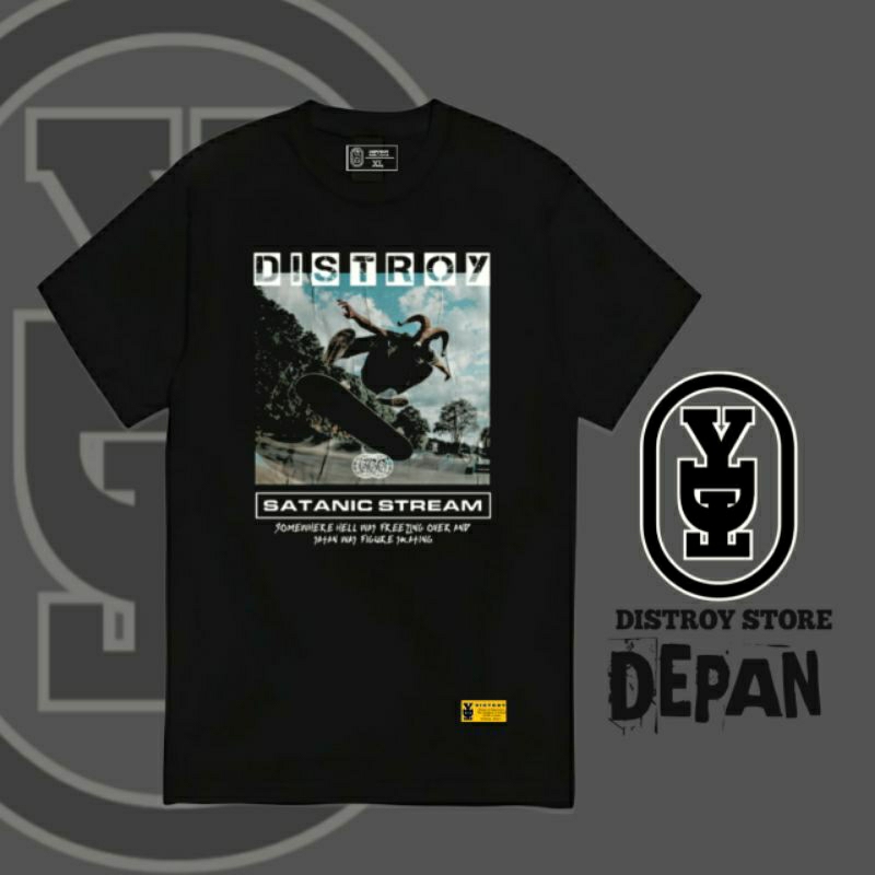 Distroy T Shirt Satanic Stream Hitam Kaos T Shirt