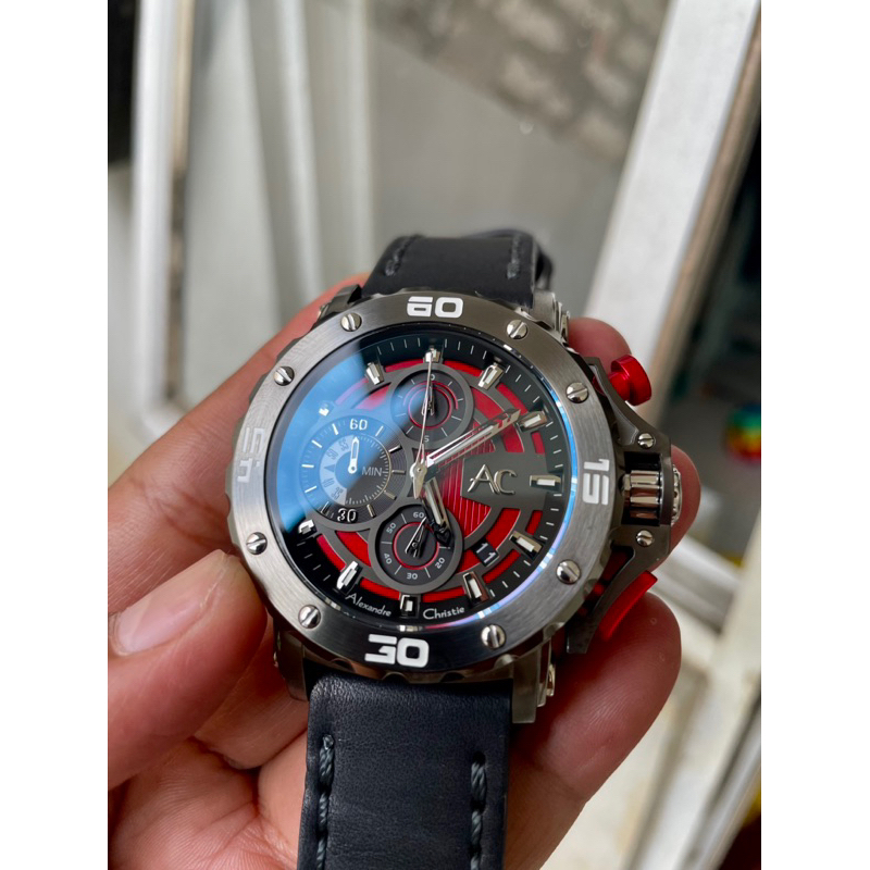 Alexandre Christie AC9205 AC 9205 Red Dial Leather