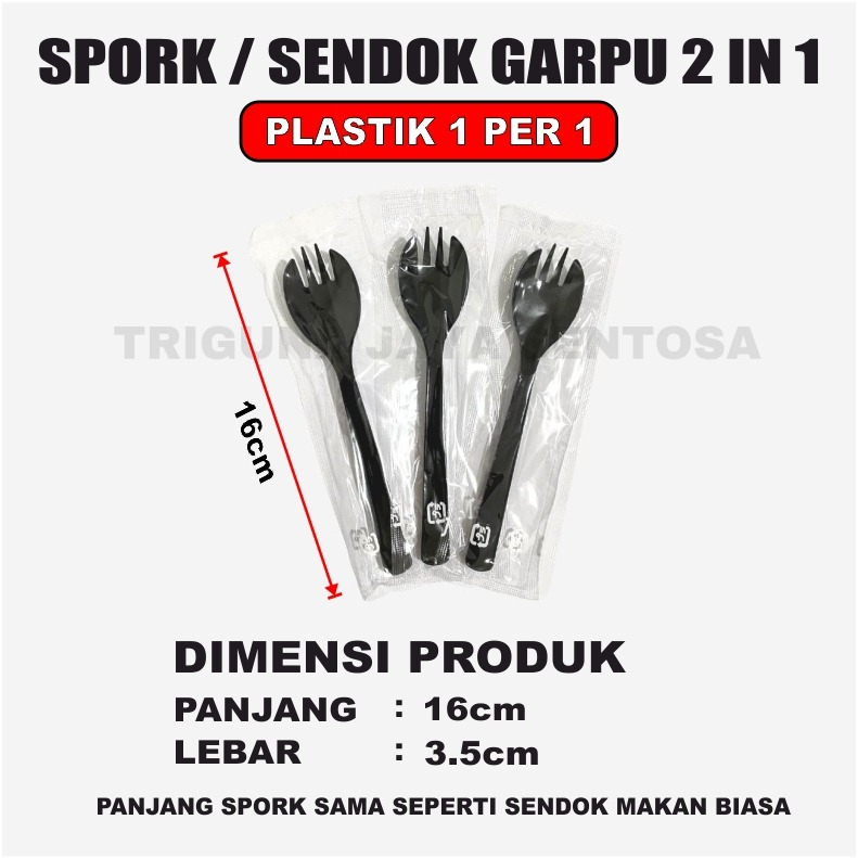 Sendok Garpu Spork Plastik 2 in 1 Per Pack Bungkus Plastik Steril Panjang Kuat Murah SBY