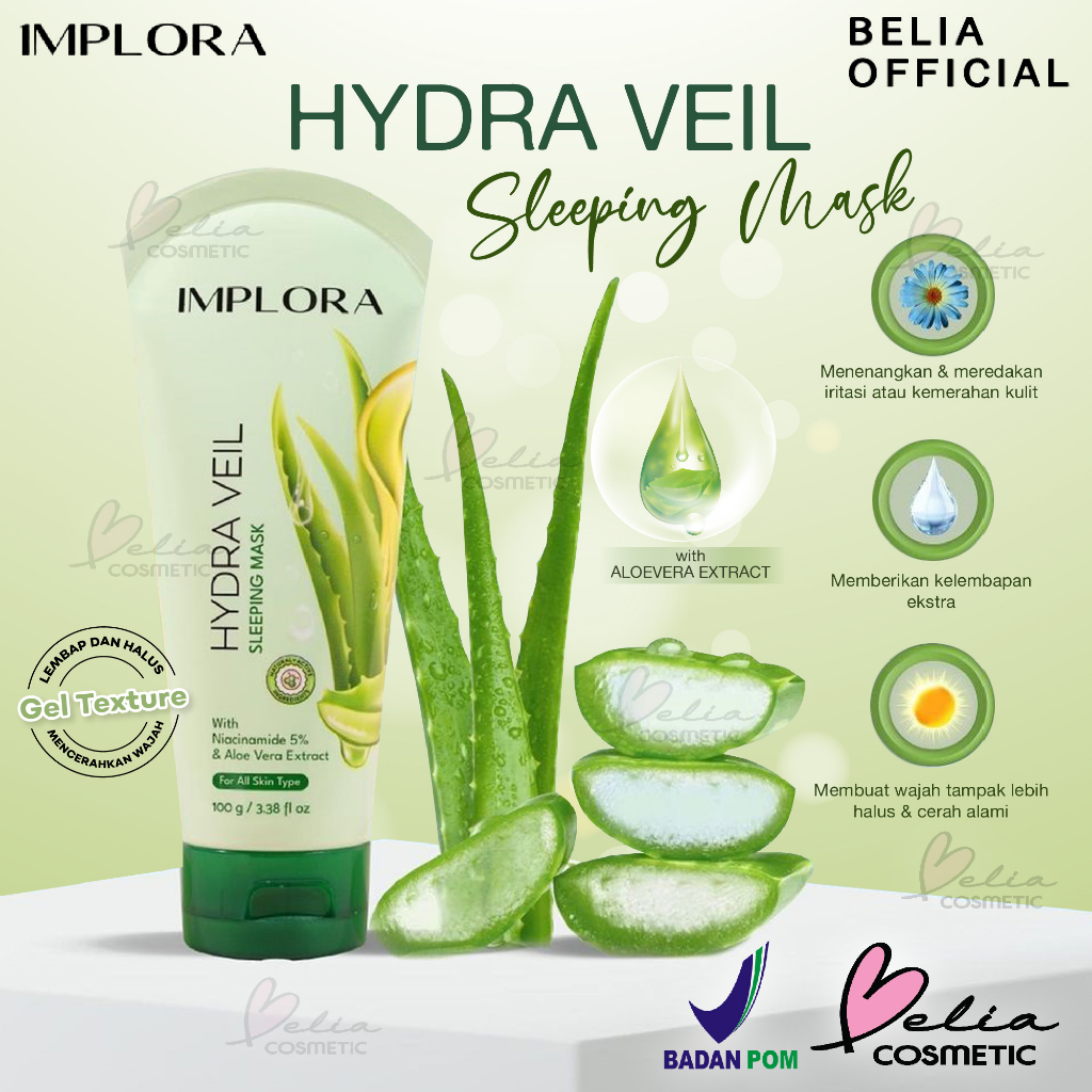 ❤ BELIA ❤ Implora Hydra Veil Sleeping Mask With Niacinamide 5% &amp; Aloe Vera Extract 100g | BPOM