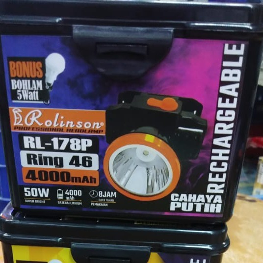 Senter Kepala Led Super Terang 50Watt PUTIH Rolinson RL 178P headlamp