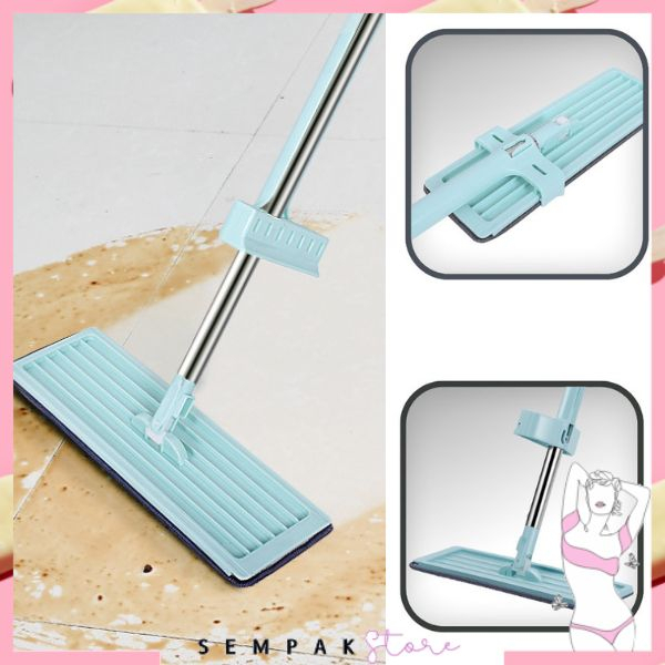 SS Alat Pel Lantai Tarik Ultra Mop Cleanze Pembersih Lantai Flat Mop Magic Putar 360 Derajat Free Kain