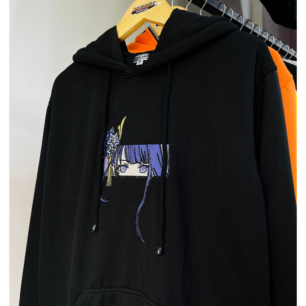 Hoodie Embroidery Raiden Shogun Black Anime Gaming Premium Unisex