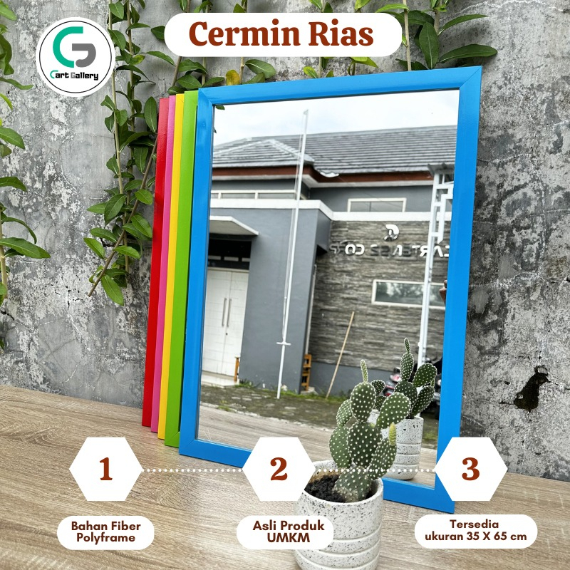 Cermin Aesthetic Gantung Tempel Dinding Ukuran 40x55 Cm Kaca Cermin Kamar Mandi Make Up Tempel Gantu