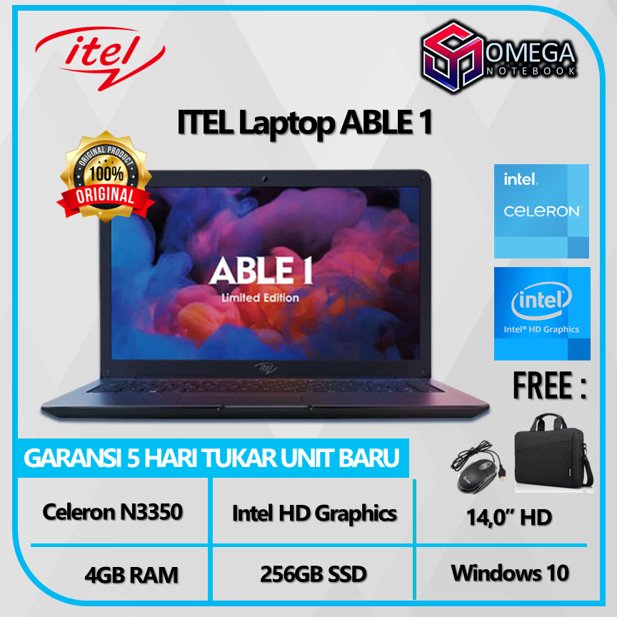 Laptop ITEL ABLE 1 Celeron N3350 4GB 256GB SSD UHD 14&quot;HD Windows 10 Laptop Sekolah