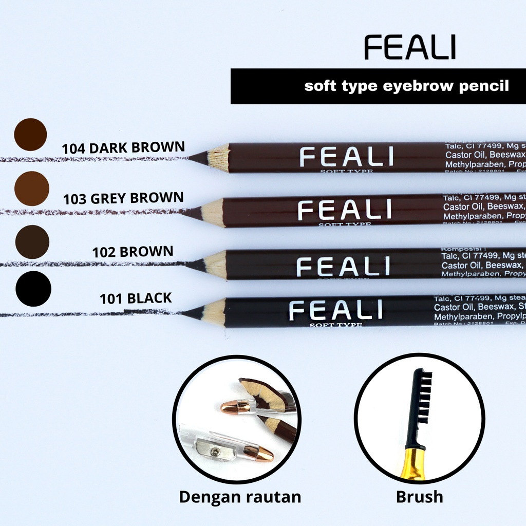 (RM) FEALI Eyebrow Pencil 2IN1 - Pensil Alis dengan Spoolie dan Serutan  / Eyebrow Pencil / Waterproof