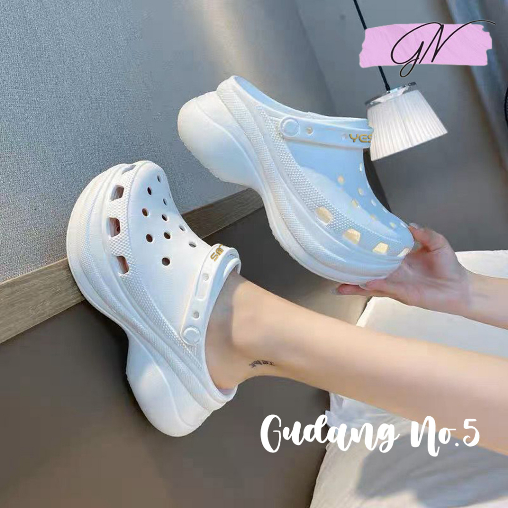 GN-8196 Sandal Crocs EVA Rubber Wanita Murah Sandal Slip On Baim Fuji Polos Import