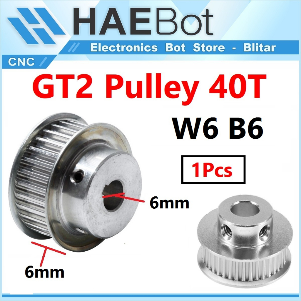 [HAEBOT] GT2 Pulley Timing CNC 40T W6 Bore 5 6 6.35 8 10 12 mm Puley 3D XL Printer Aluminium Pitch 2mm Aktuator Slider Router Mekanik 40 Teeth Gigi