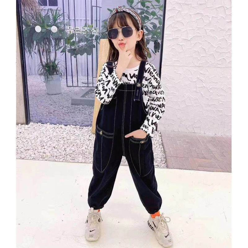 Setelan Overall Celana Anak Perempuan Vienna BLACK And WHITE