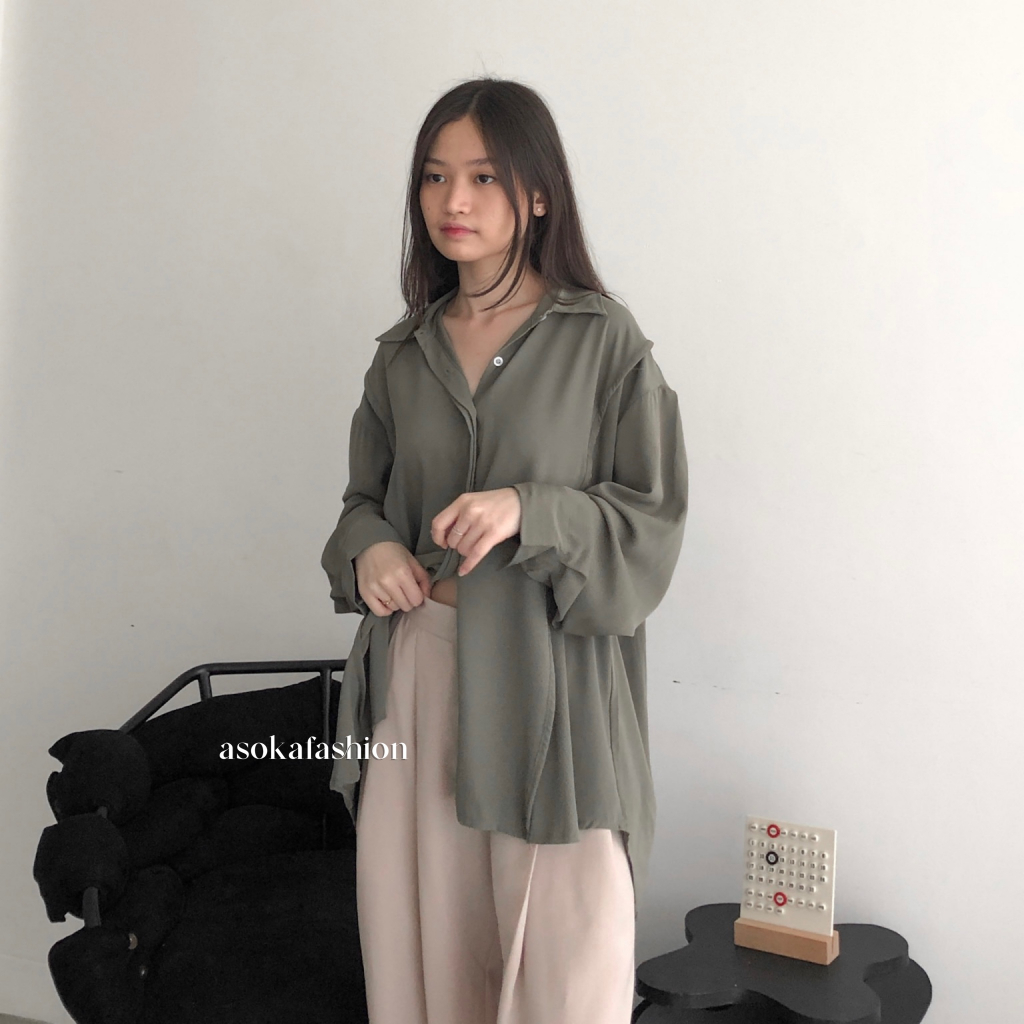 ASOKA Kenna Shirt 2182 - Loose Women Shirt - Kemeja Polos Anti Kusut Oversize Silky