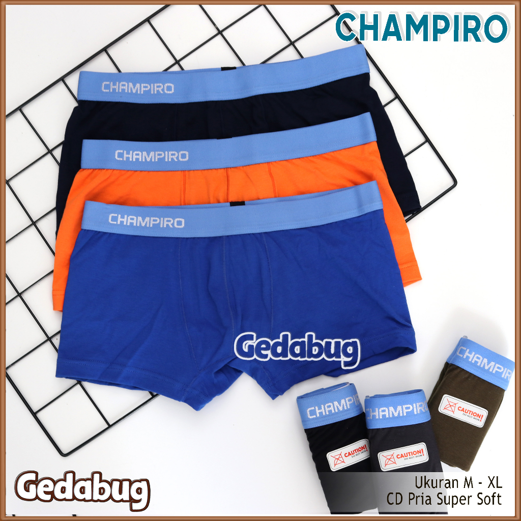 3 Pcs - CD Boxer Pria  Champiro 0330 | Celana Dalam Pria Berkualitas Supetsoft | Gedabug