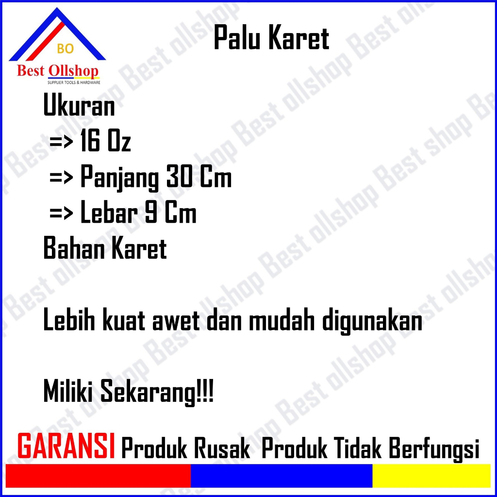 Palu Karet Gagang Kayu 16 Oz Besar / Palu Bodem Godam Karet Keramik / Rubber Hammer Wooden Handle Termurah