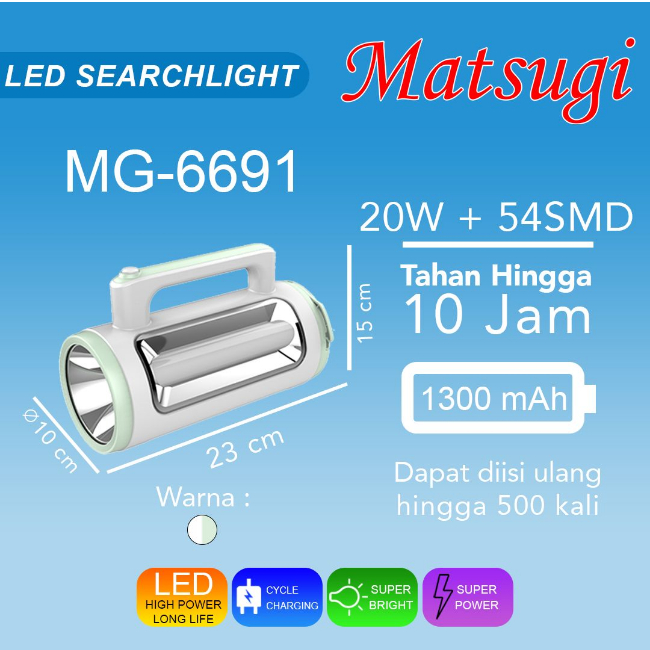 Senter 20W Lampu Emergency 3 SISI 54 SMD Matsugi MG-6691