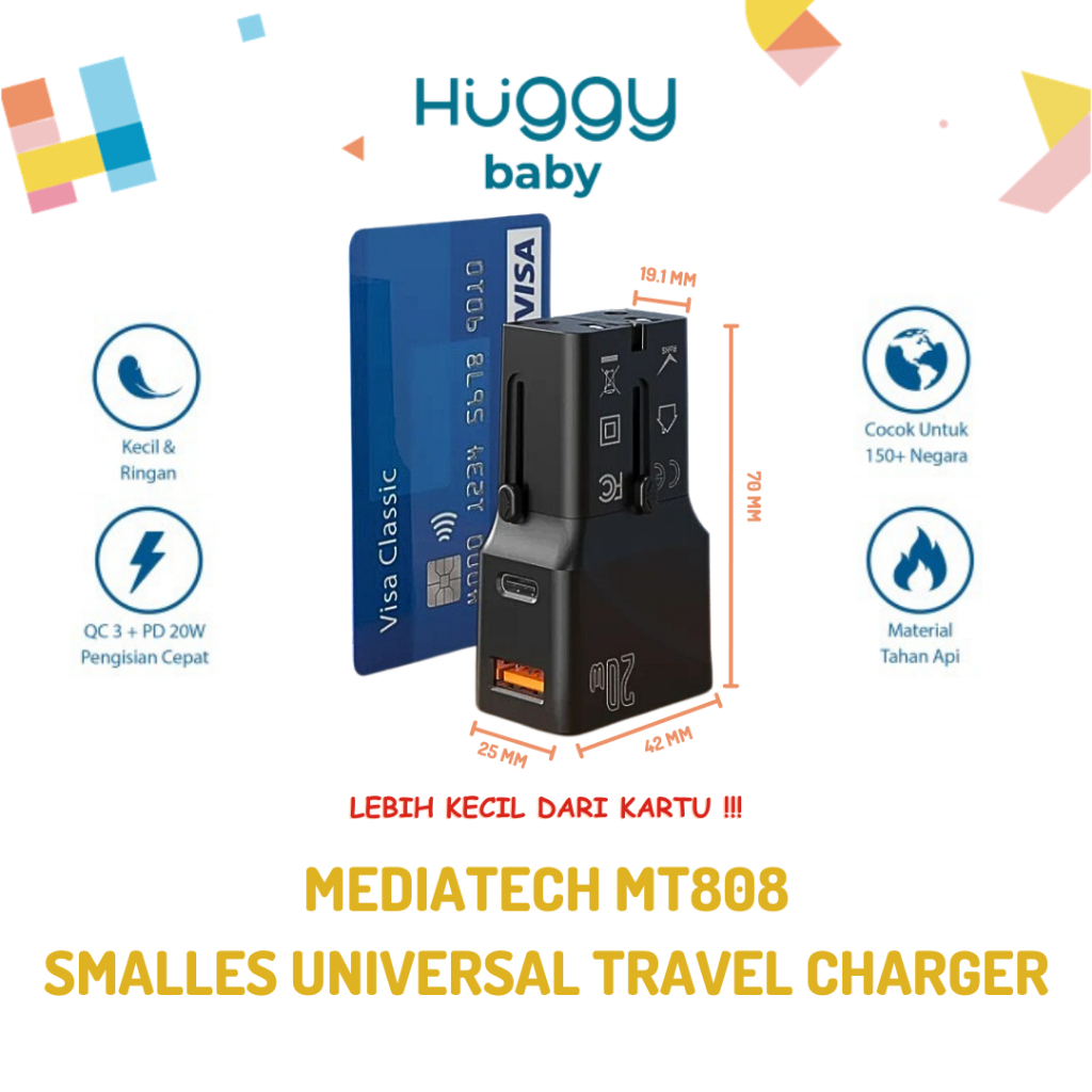 Mediatech MT-808 Mini Universal Travel Adaptor | Pocket Travel Charger