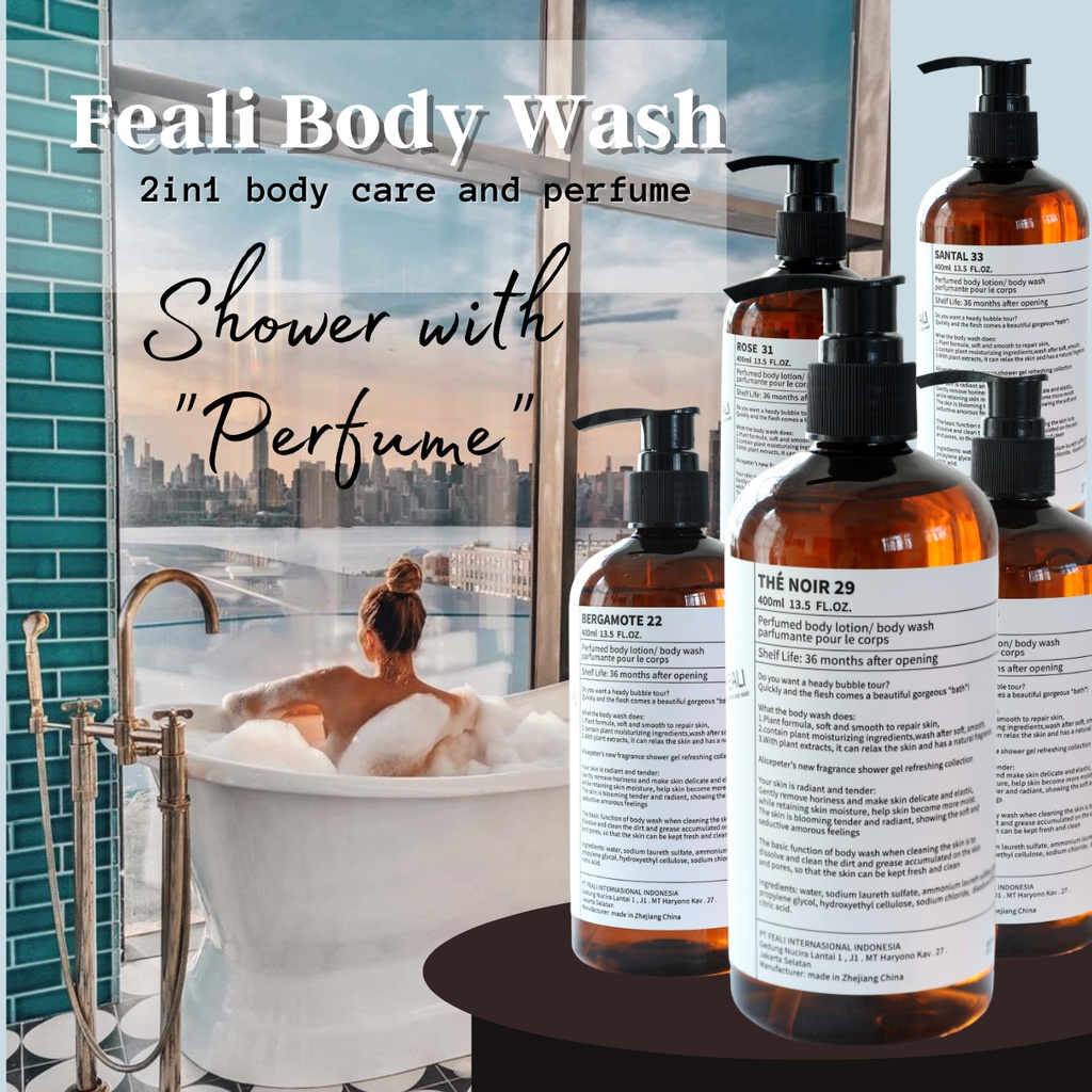 (RM) FEALI Perfume Body Wash Sabun Mandi Cair / Shower Gel Brightening Moisturizer Anti Acne Solution 400ML - SABUN MANDI MENCERAHKAN FEALI