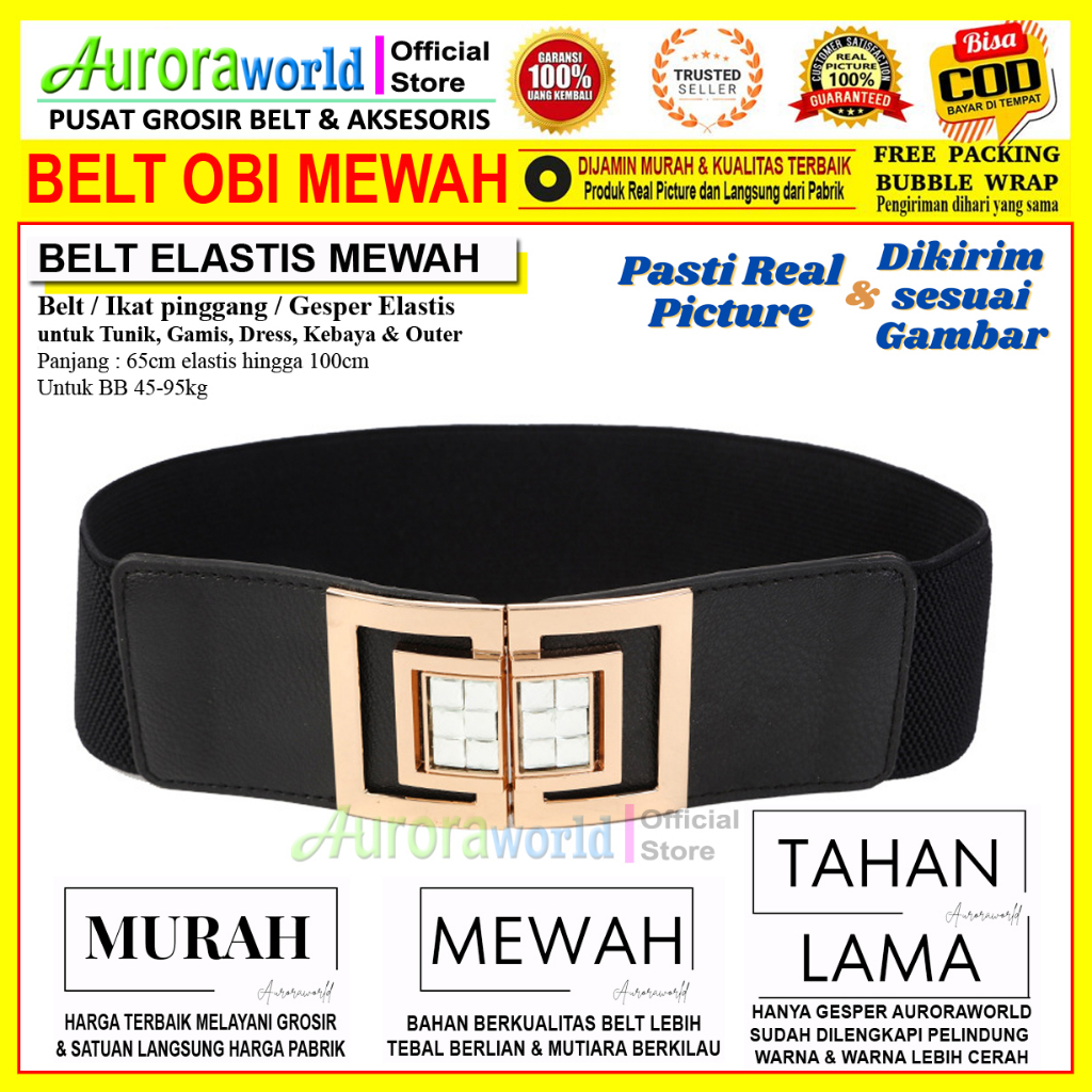 Auroraworld ikat pinggang wanita belt obi  korea BONUS GESPER MEWAH tersedia 3 model gesper elastis fashion untuk Dres Tunik Gaun Terbaru bisa COD