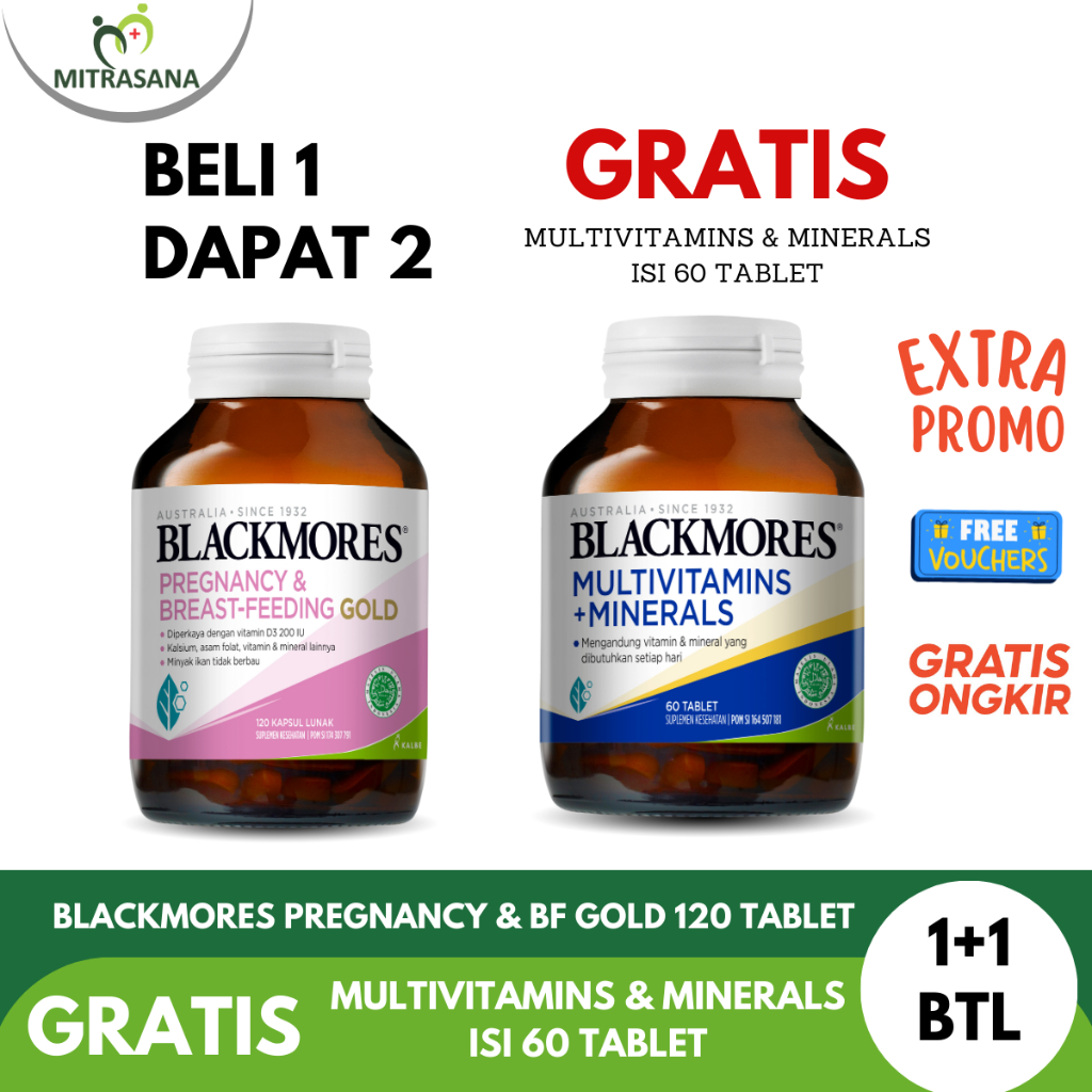 Blackmores Pregnancy &amp; BF Gold 120 kps Gratis Blackmores Multivitamins Dan Minerals 60 tab