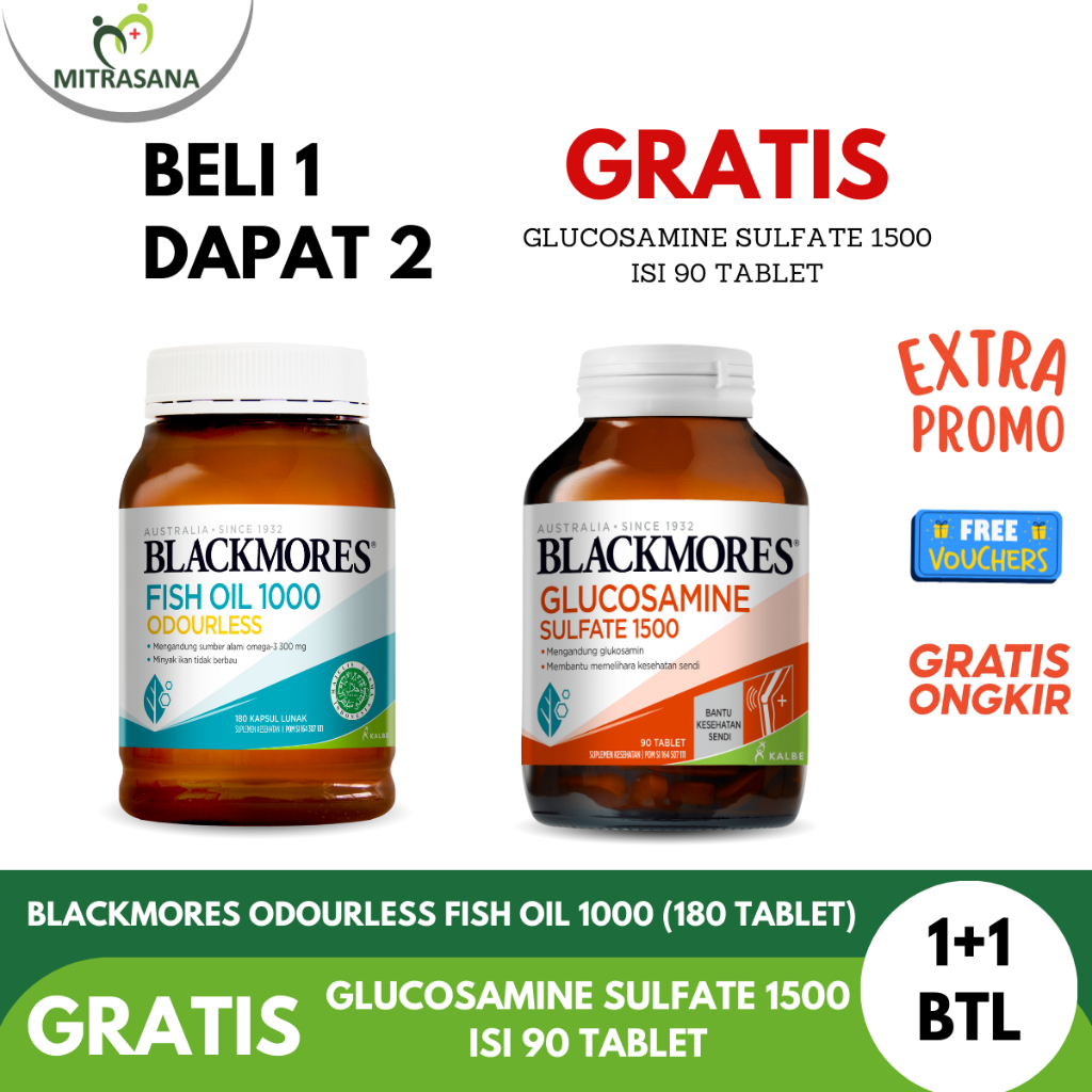 Blackmores Odourless Fish Oil 1000 180 kps Gratis Blackmores Glucosamine Sulfate 1500 mg Isi 90