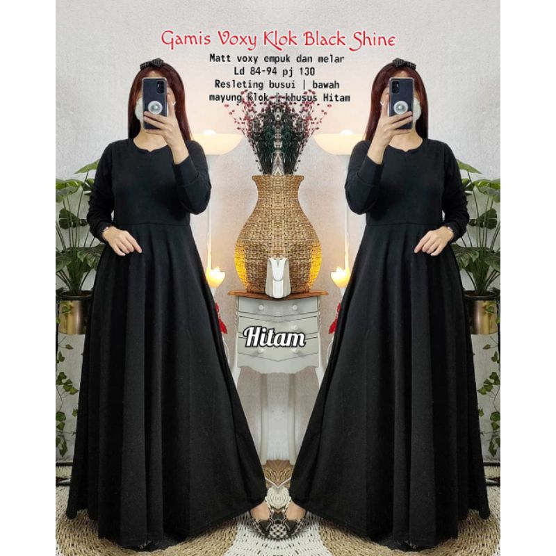 gamis hitam polos klok mayung lebar voxy premium