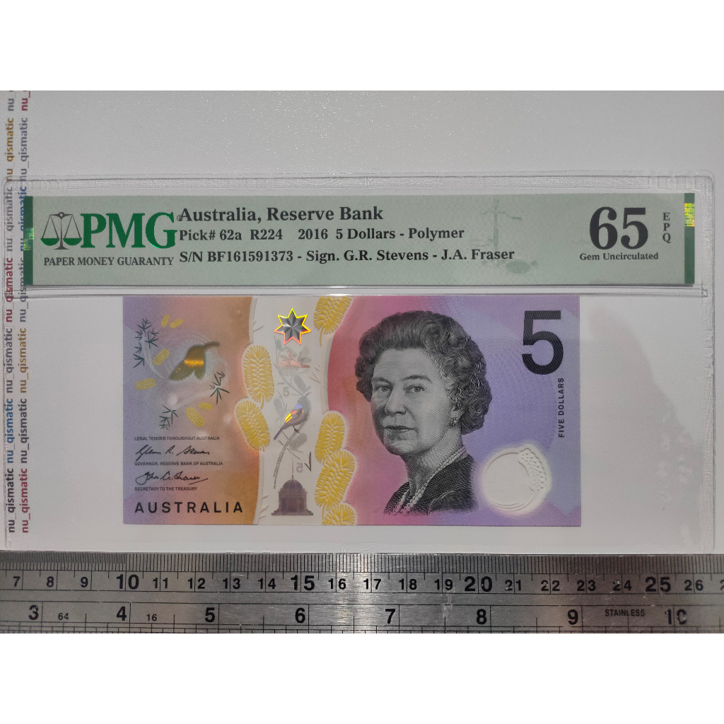 Uang 5 Dollar Australia 2016 Polymer PMG 65 EPQ Gem UNC