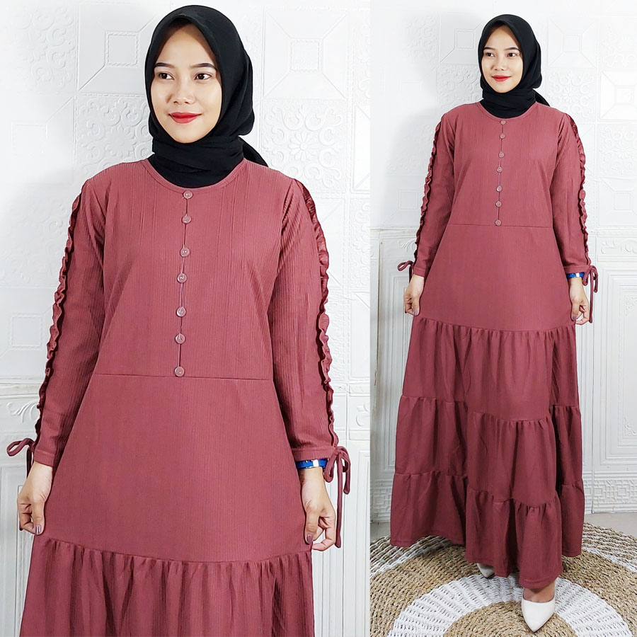 CARLINA GAMIS LAELA MAXY KNIT RAJUT LENGAN KERUT MODEL SUSUN