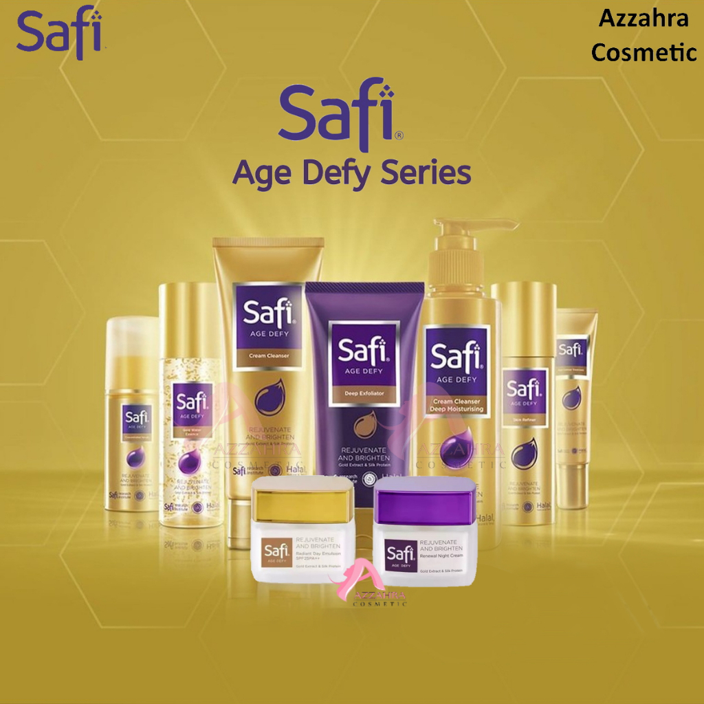 SAFI Age Defy | Cream Cleanser | Deep Exfoliator | Deep Moisturizer | Skin Refiner | Gold Water Essence | Youth Elixir | Concentrated Serum | Day Cream | Night Cream | Eye Contour Treatment | Skin Booster