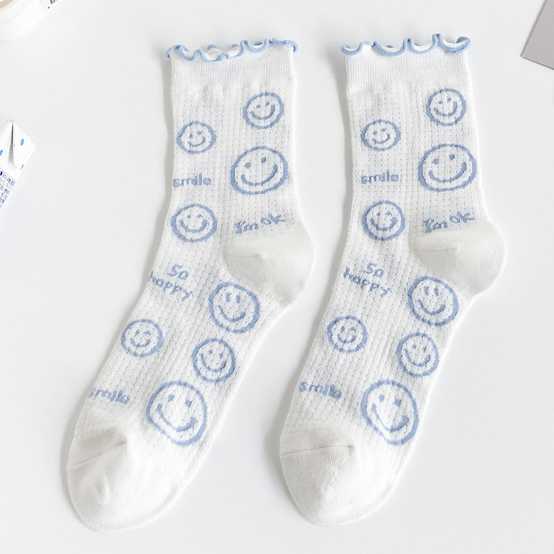 Calf Length Transparent Socks With A Smile Motif 2499