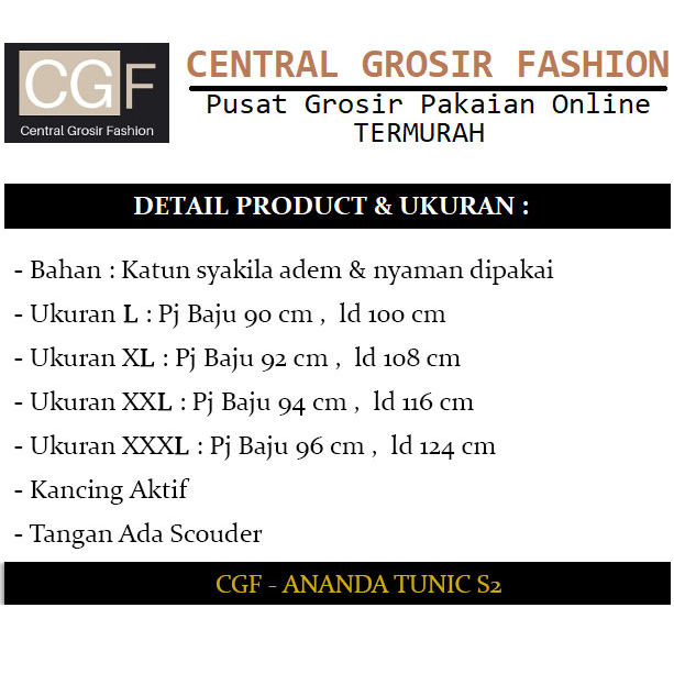 Ananda Tunik S2 - Central Grosir Fashion (CGF) - Ukuran L-3XL - New Arrival