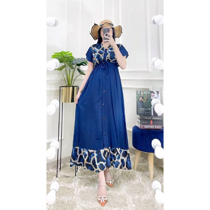 Dress Polos Batu Rayon Premium Busuin Kancing Depan