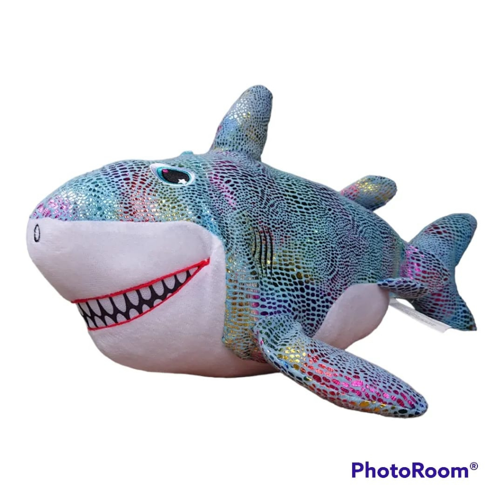 Boneka Ikan Hiu Shark Biru Kilap Blink Sedang Gantungan Lucu