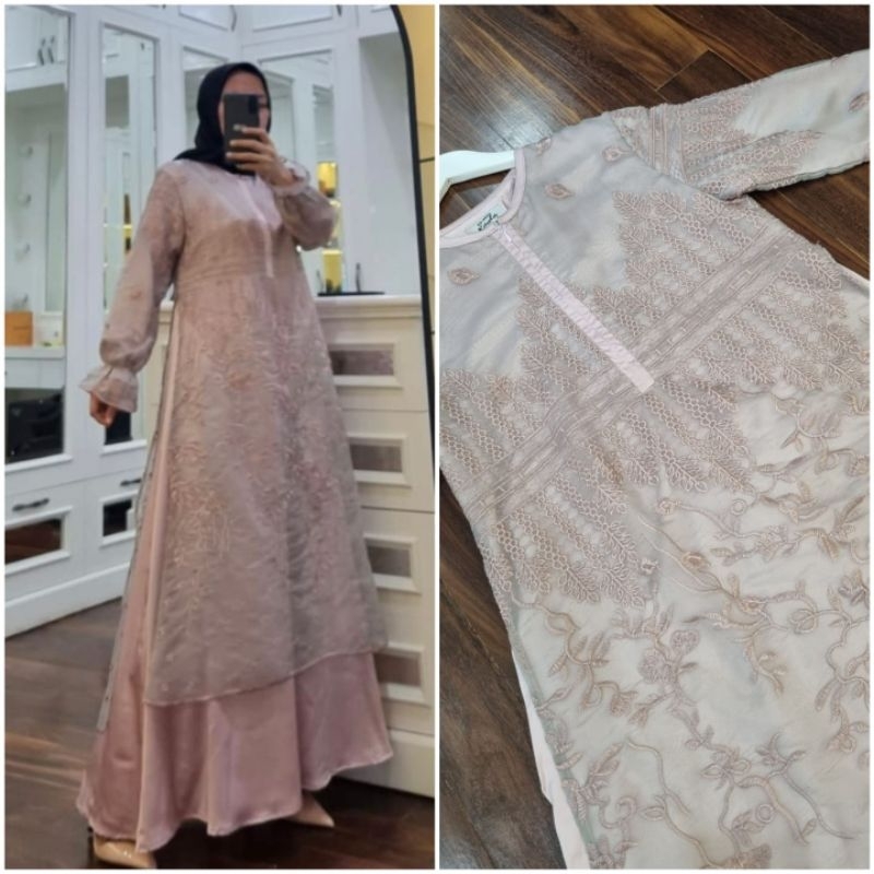 Gamis malaysia organza embroidery milky mix armanisilk Ori by edness kayla