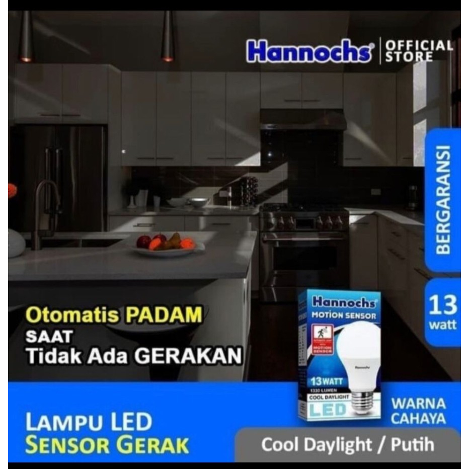 Hannochs Motion Sensor Lampu Bohlam LED 13 Watt Lampu Sensor Gerak