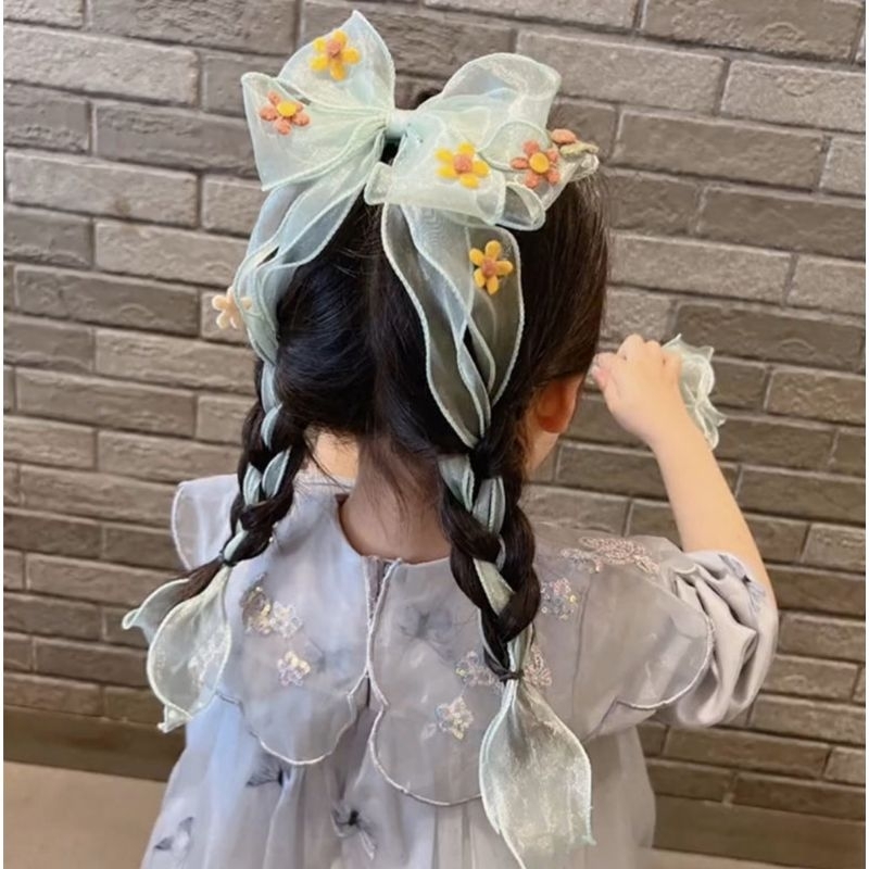 Jepitan rambut pita pelangi/ Merah, Penjepit aksesoris rambut pita princess anak ombre rainbow