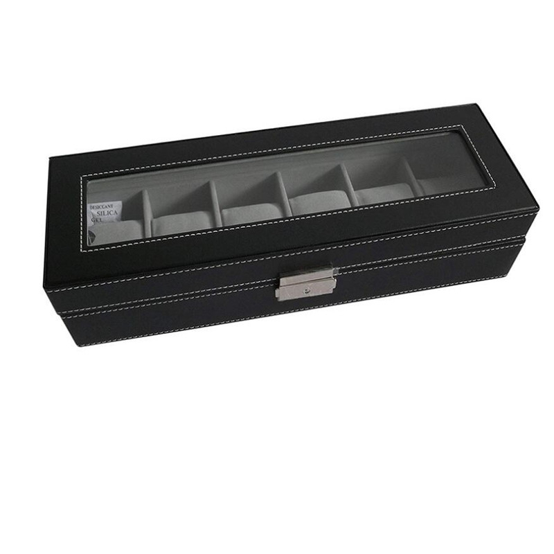 Kotak Penyimpanan Jam Tangan Storage Organizer Watch Box 6 Grid - NIE6 - Black/Gray