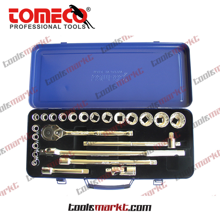 Tomeco 24 pcs 12PT SQ 1/2" Kunci Sok Set 8 - 32 mm CRV Hand Socket Set
