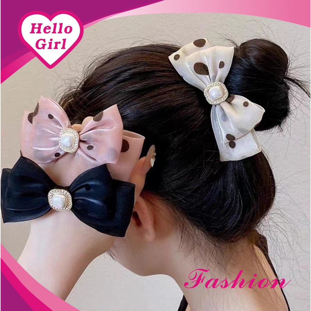 (Hello Girl)F213 Ikat Rambut Wanita Model Pita Dot Permata Gaya Korea Import